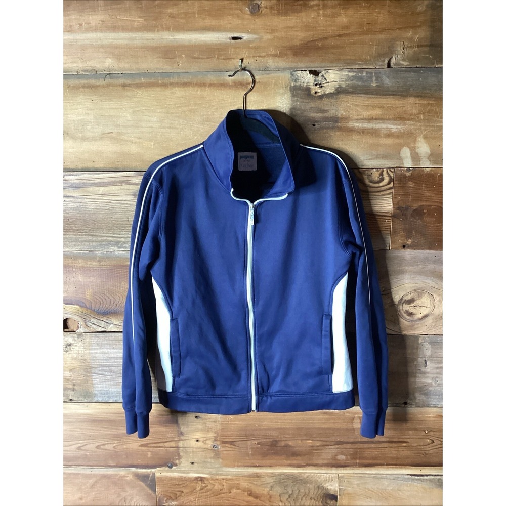 Vintage Jansport Fleece Track Jacket Large Full Zip Navy  Women's USA 1990's Y2k